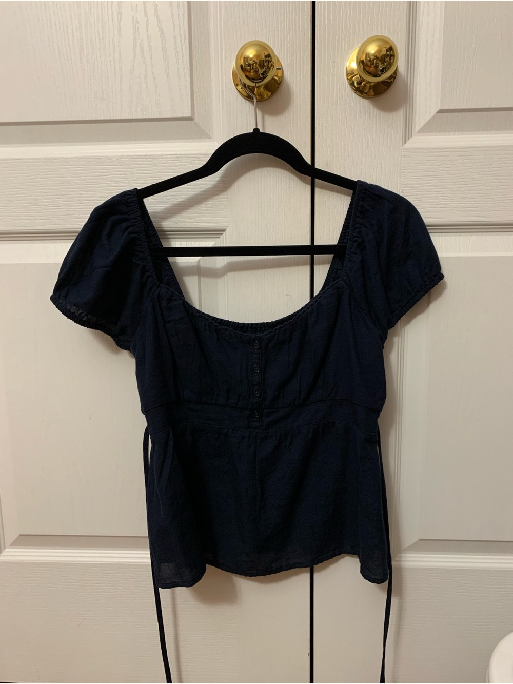 Hollister Navy Easy Babydoll Top Tie Waist (NWT)